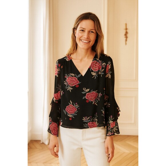 Anthropologie Nanette Lepore Margarita Blouse 100% Silk Size Medium Floral - Picture 1 of 10